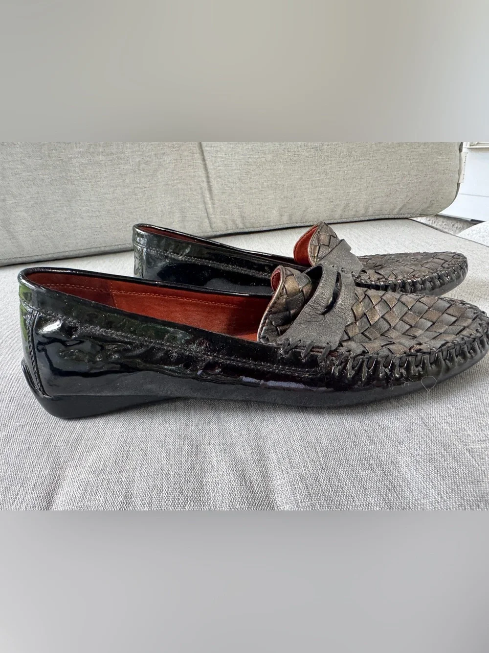 Women’s Robert Zur Woven Leather Penny Loafers in bronze, silver and black